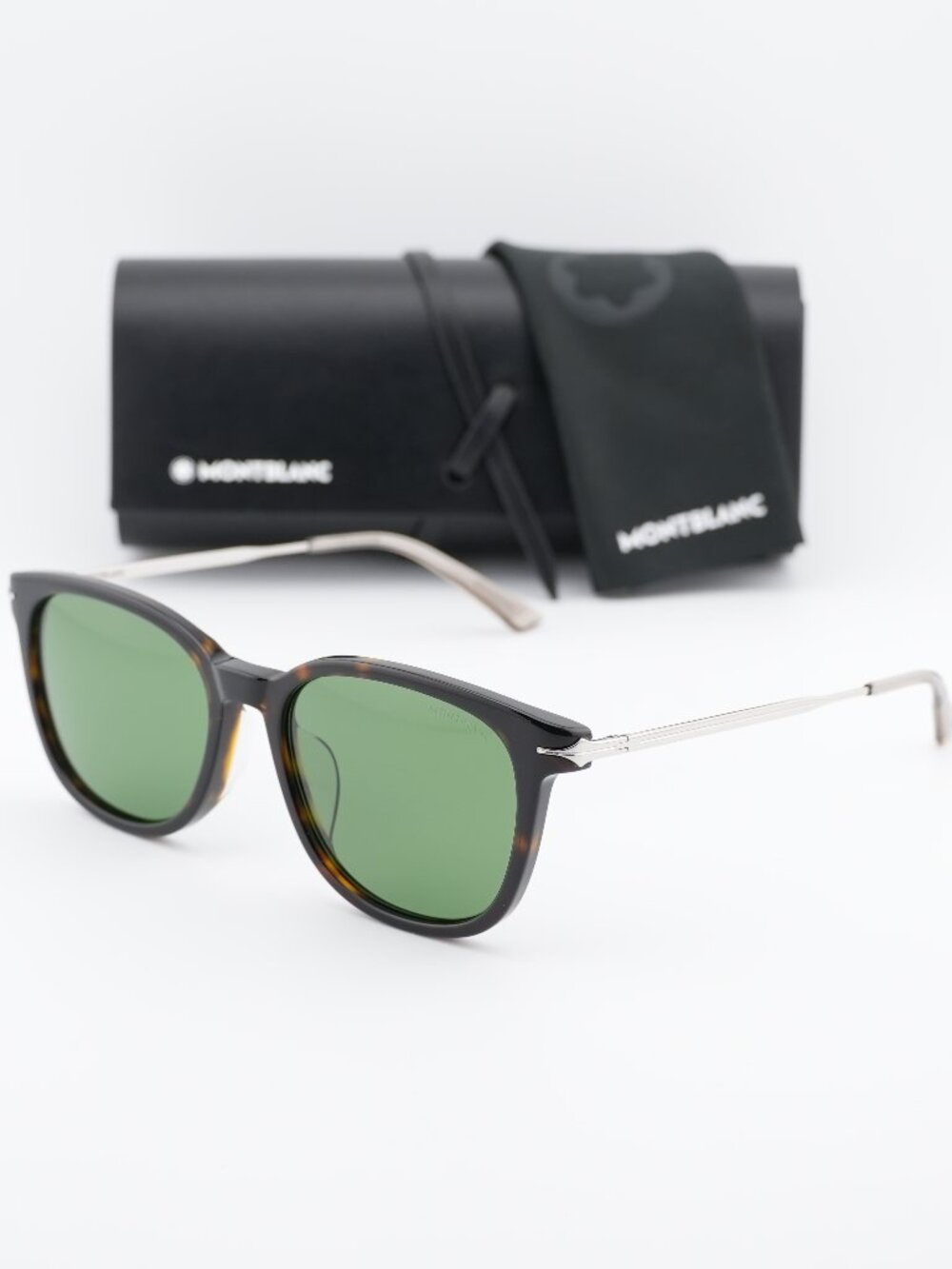 Montblanc MB0304SA 002 Square Sunglasses - Havana / Green